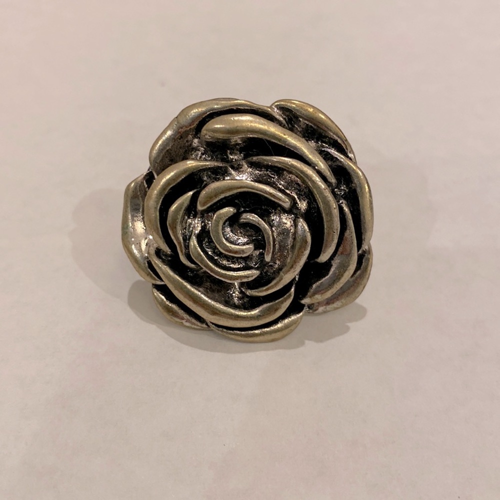 Silver Color Rose Statement Ring.